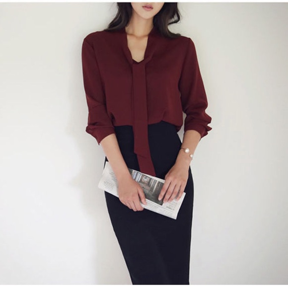Tops - NEW Red Blouse for Work or Date, Korean Fashion Tops - NEW Red Blouse for Work or Date, Korean Fashion
